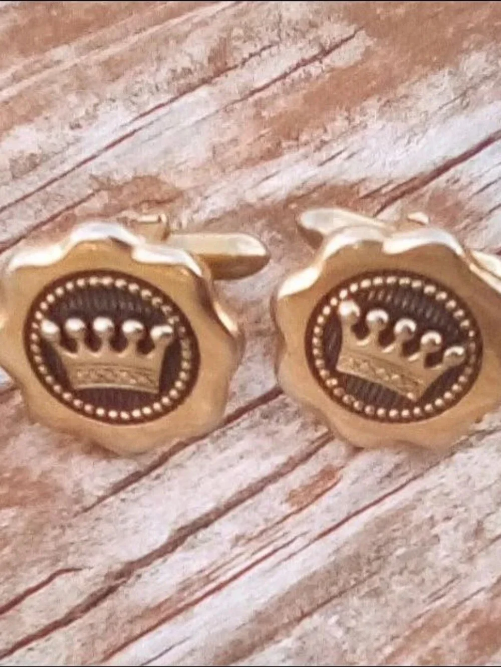 Swank Crown Cuff Links Gold Tone Black Vintage Men's Formal